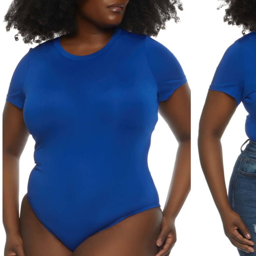 Love 83 Royal Blue Bodysuit NWT Mock Neck Short Sleeve Sz. 1X/2X